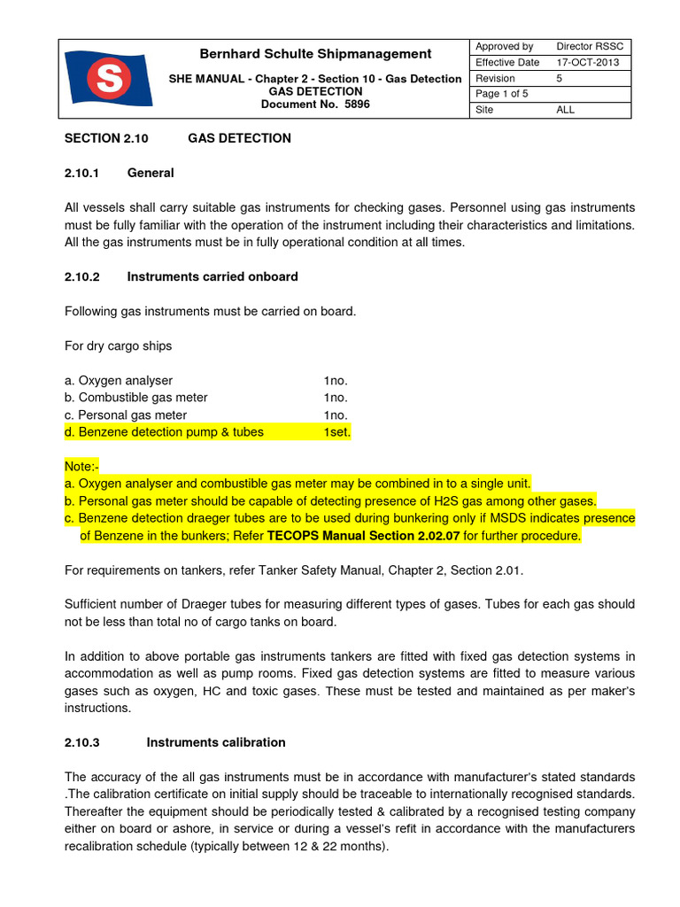 Gas Detection Procedures for Ships | PDF | Calibration | Gases