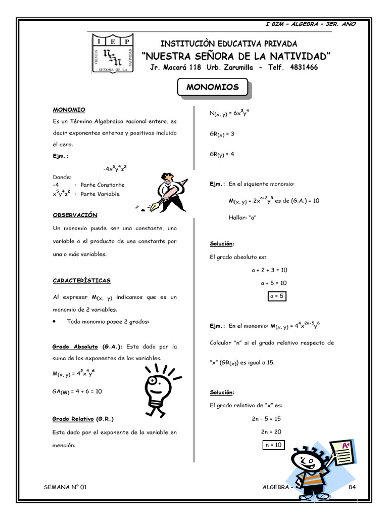 Monomio | PDF | Álgebra | Álgebra abstracta