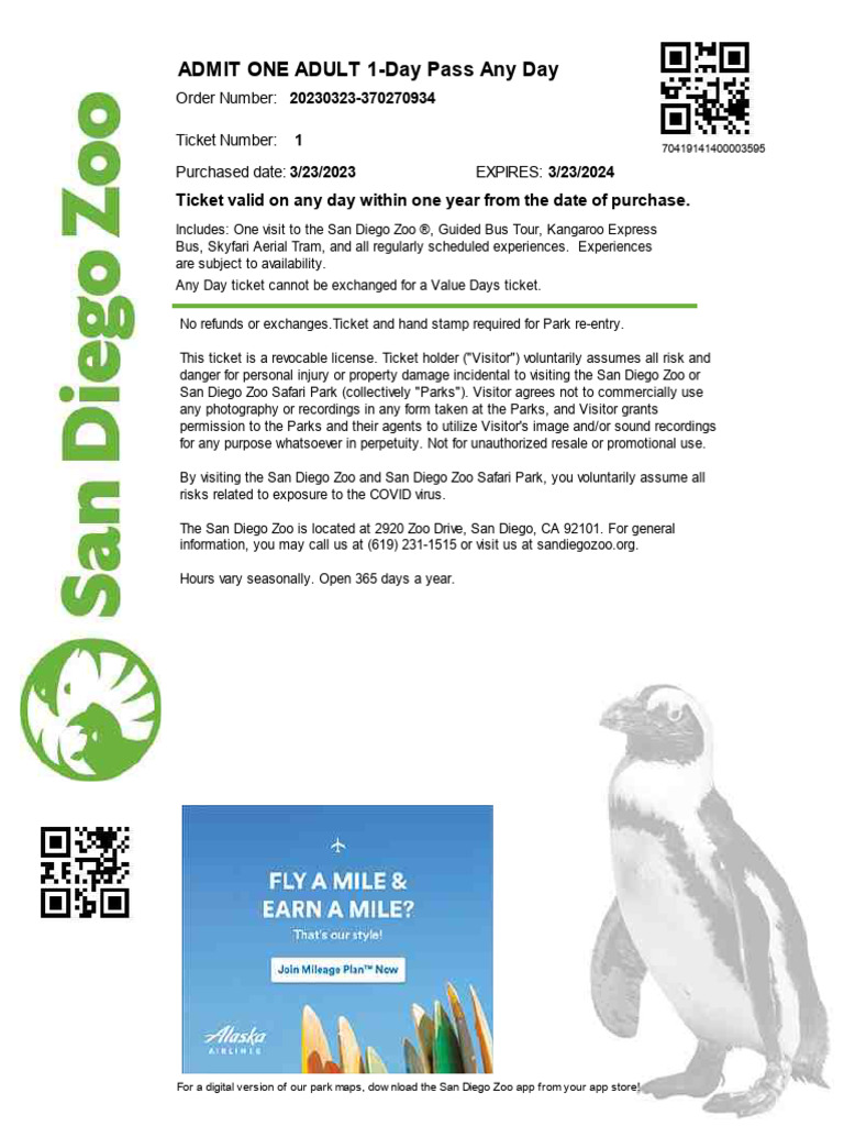 San Diego Zoo 1-Day Pass Details | PDF | Zoo