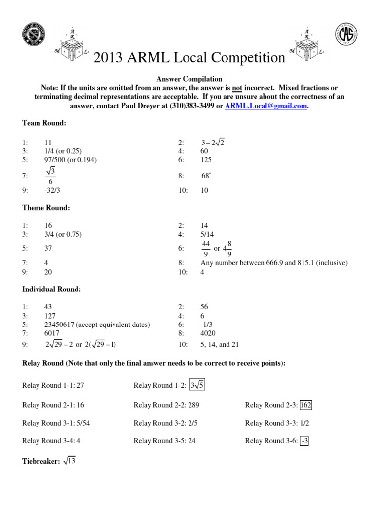 Math Competition Answer Key | PDF