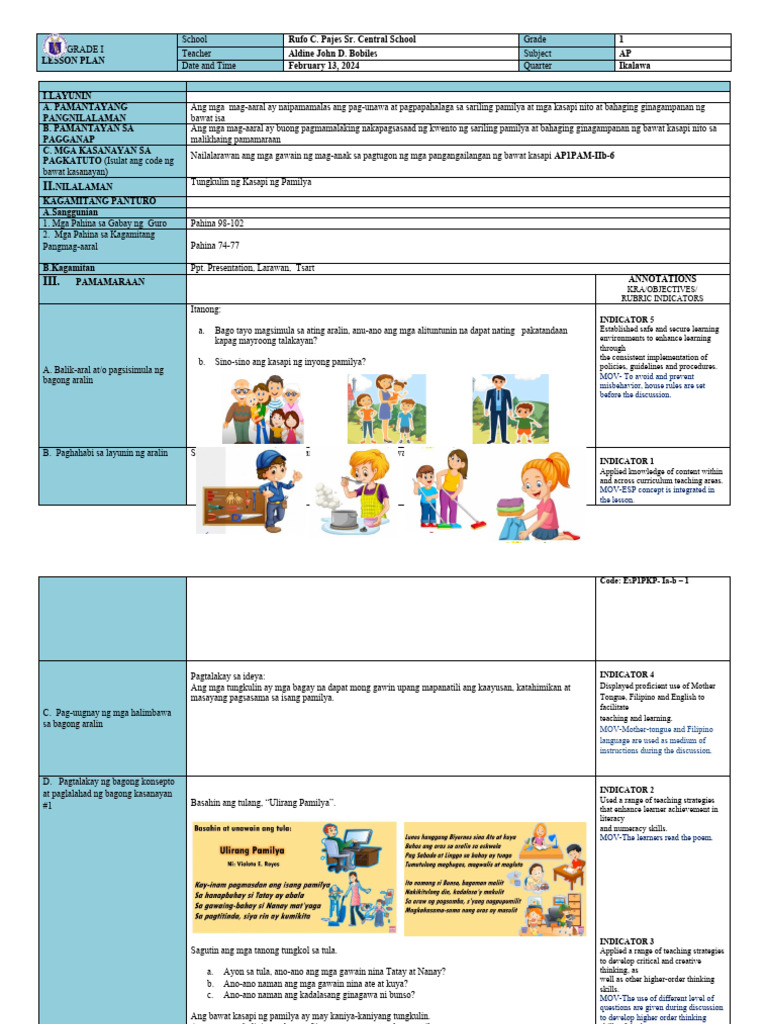 Classroom Observation Lesson plan-AP 1-With-Annotation | PDF