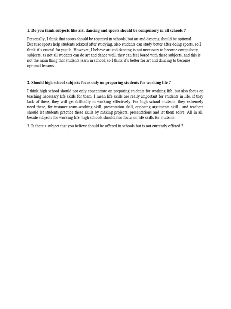 Compulsory School Subjects Debate | PDF | Self-Improvement