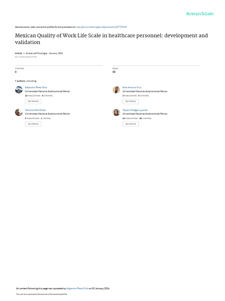 Mexican Qualityof Work Life Scale | PDF | Self-Improvement