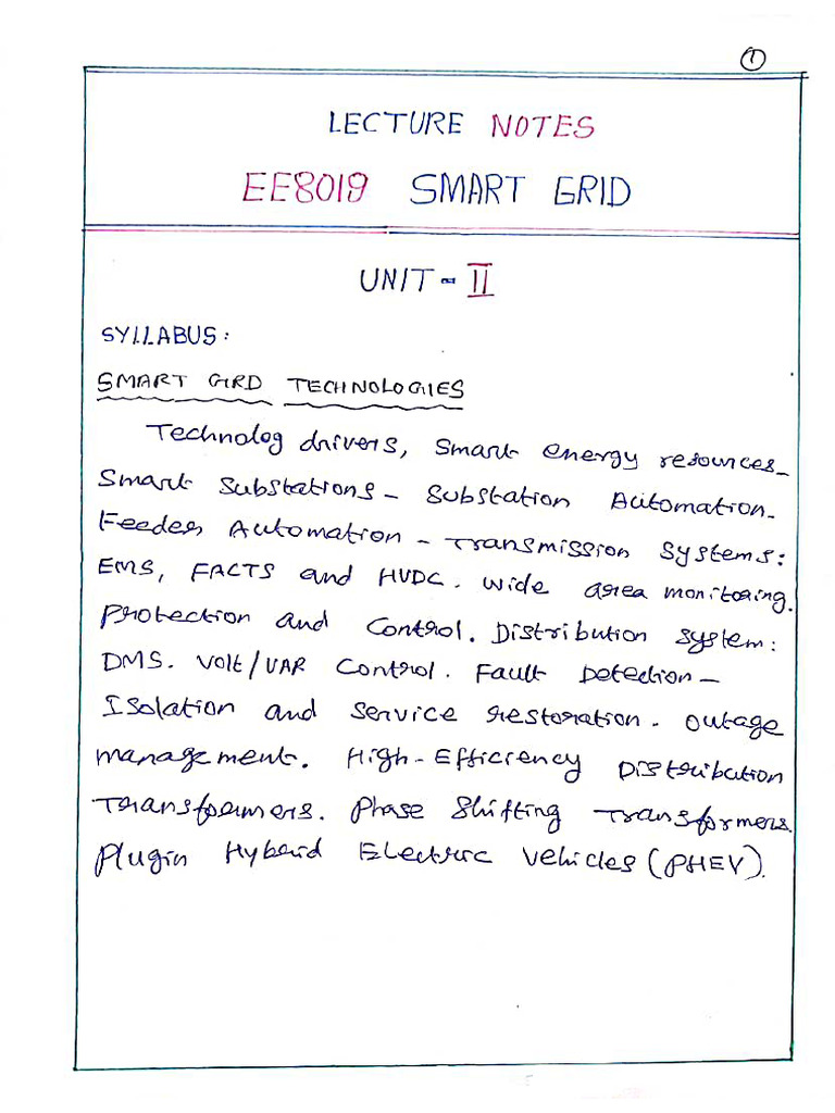 Ee8019 Smart Grid Note Pdf