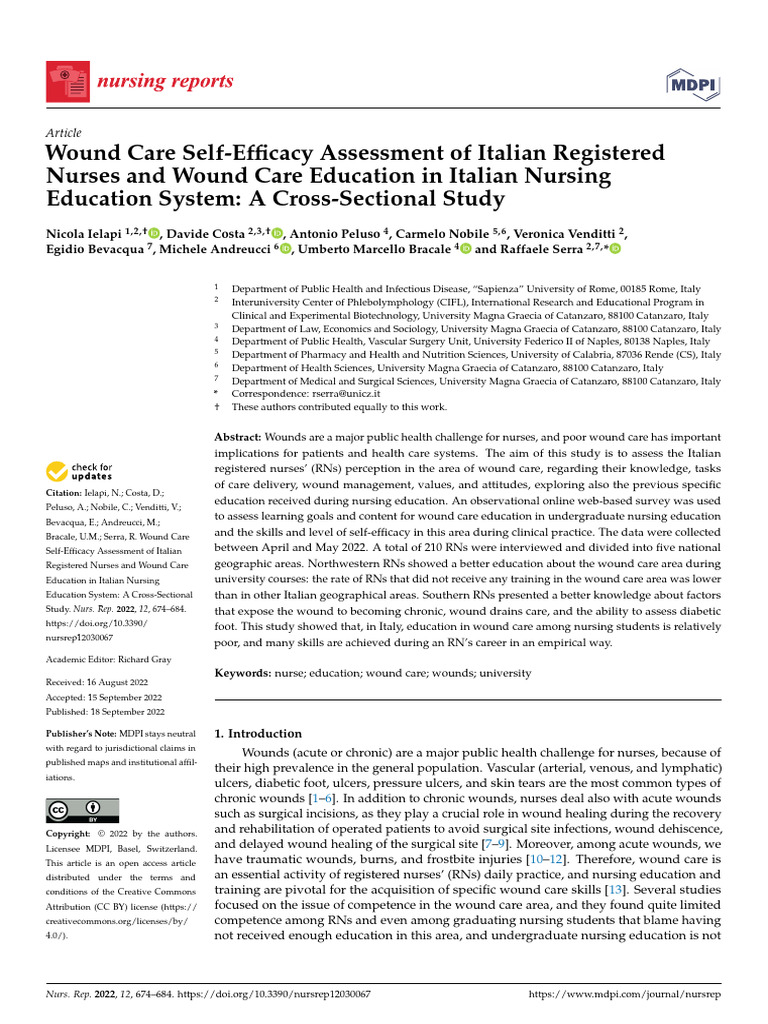 Wound Care Self-Efficacy Assessment of Italian Reg | PDF | Nursing ...