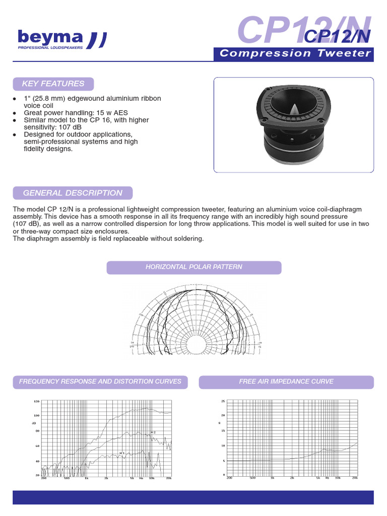 Beyma CP12/N Compression Tweeter Specs | PDF | Loudspeaker | Electrical ...