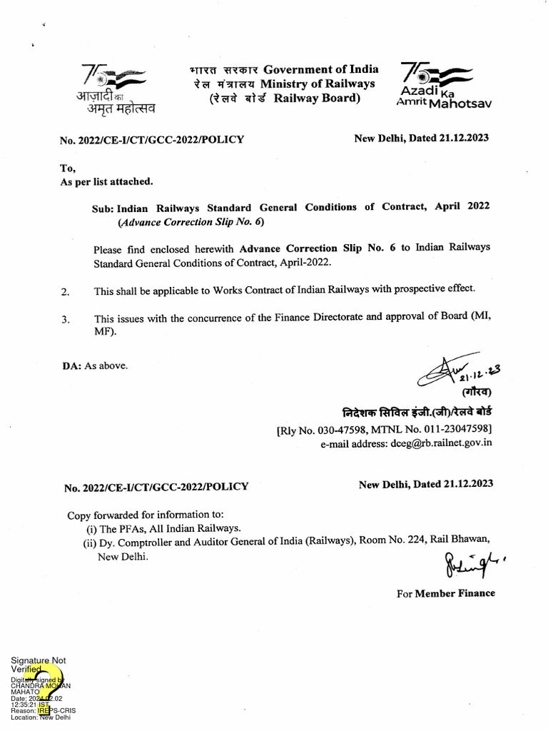 Indian Railways Contract Update | PDF | Indemnity | Value Added Tax