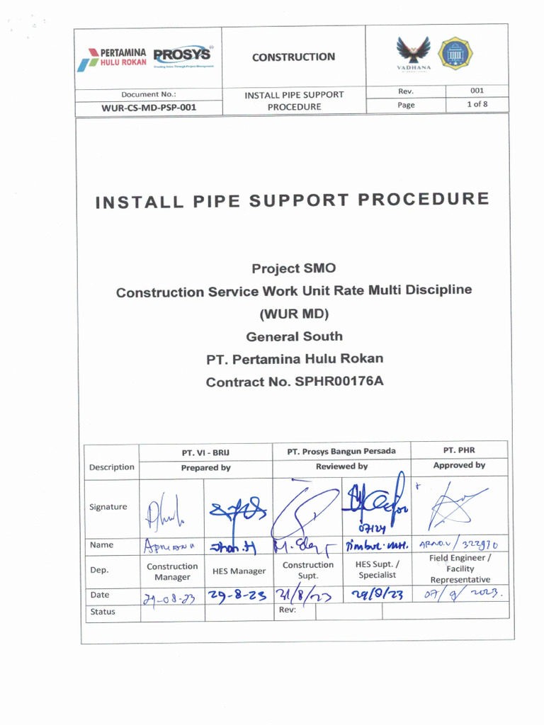SOP Install Pipe Support Procedure PDF