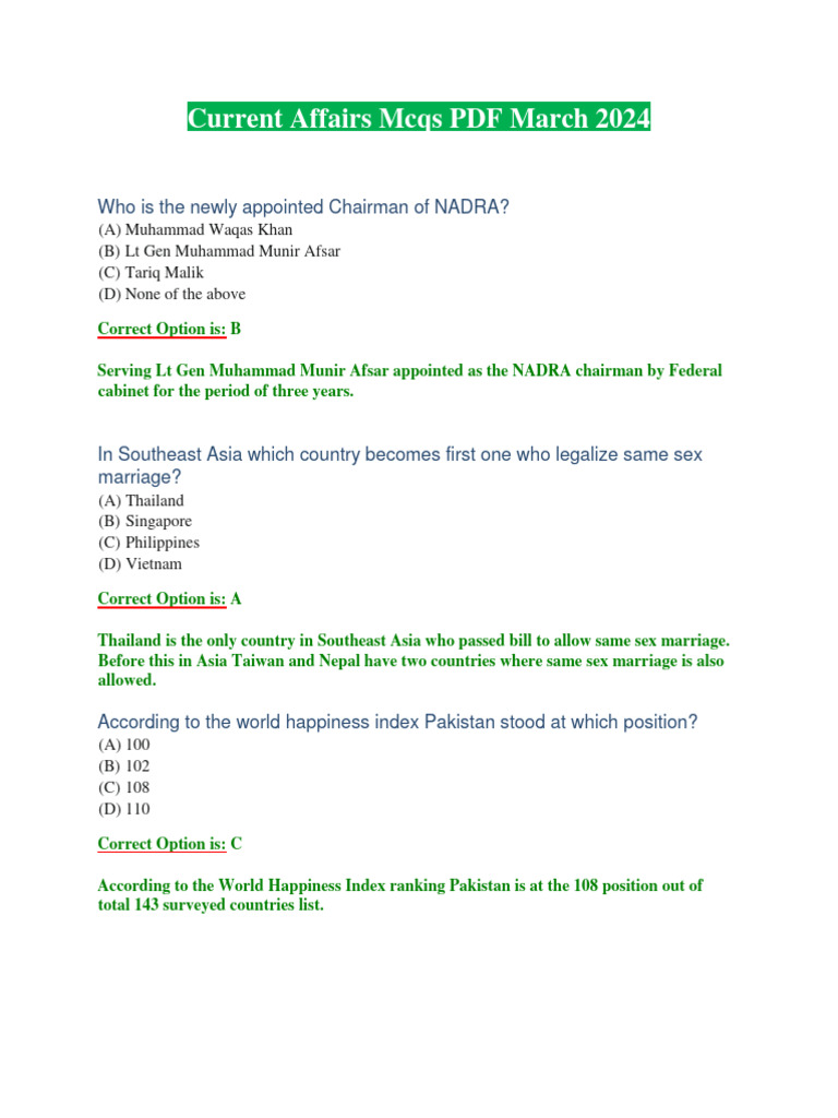 Current Affairs March 2024 PDF | PDF | Pakistan | Government Of Pakistan