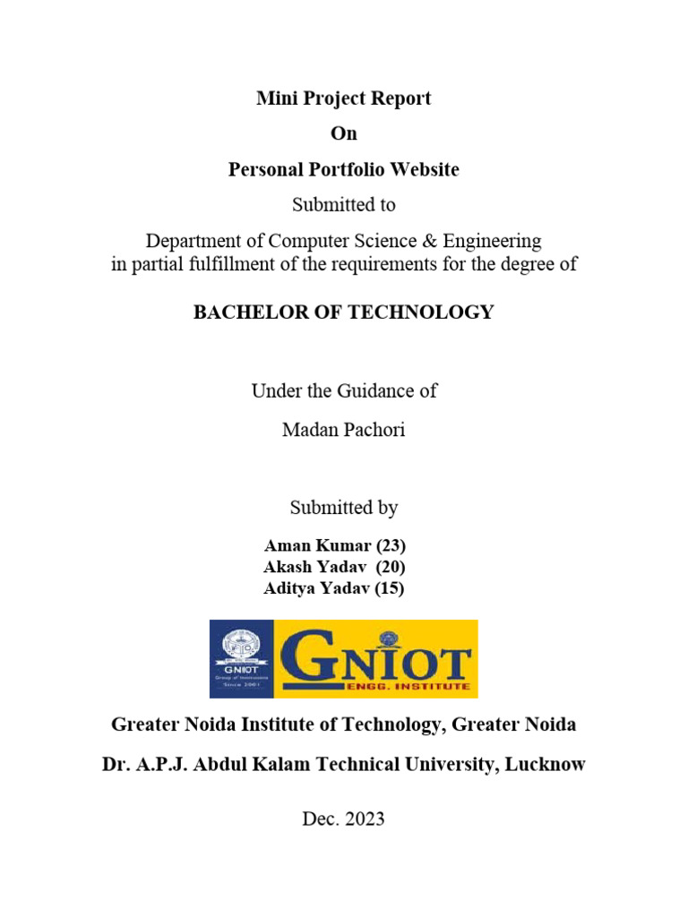 Front Page - Mini - Project | PDF