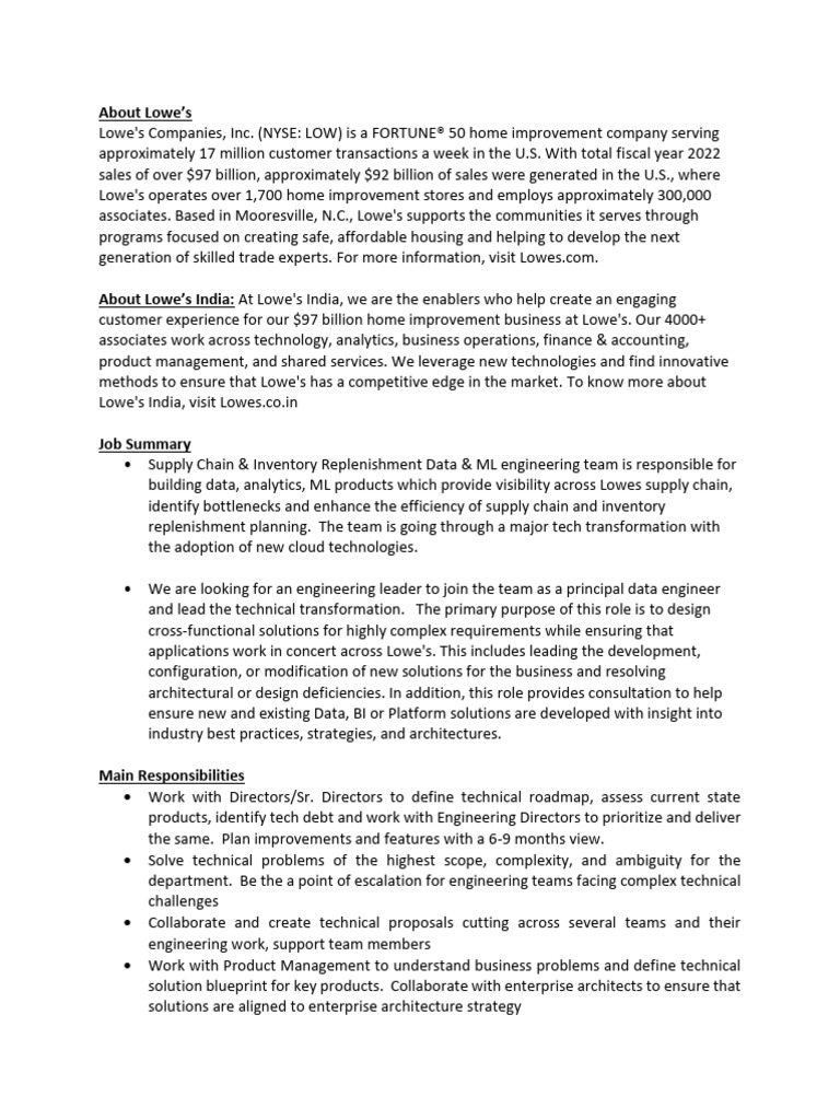 Job Description - Principal Engineer Data Engineering | PDF ...