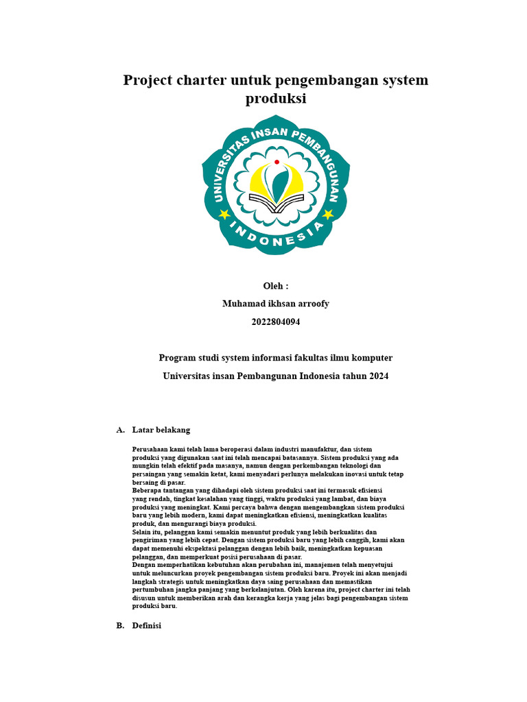 Project Charter Sistem Produksi Modern | PDF | Bisnis