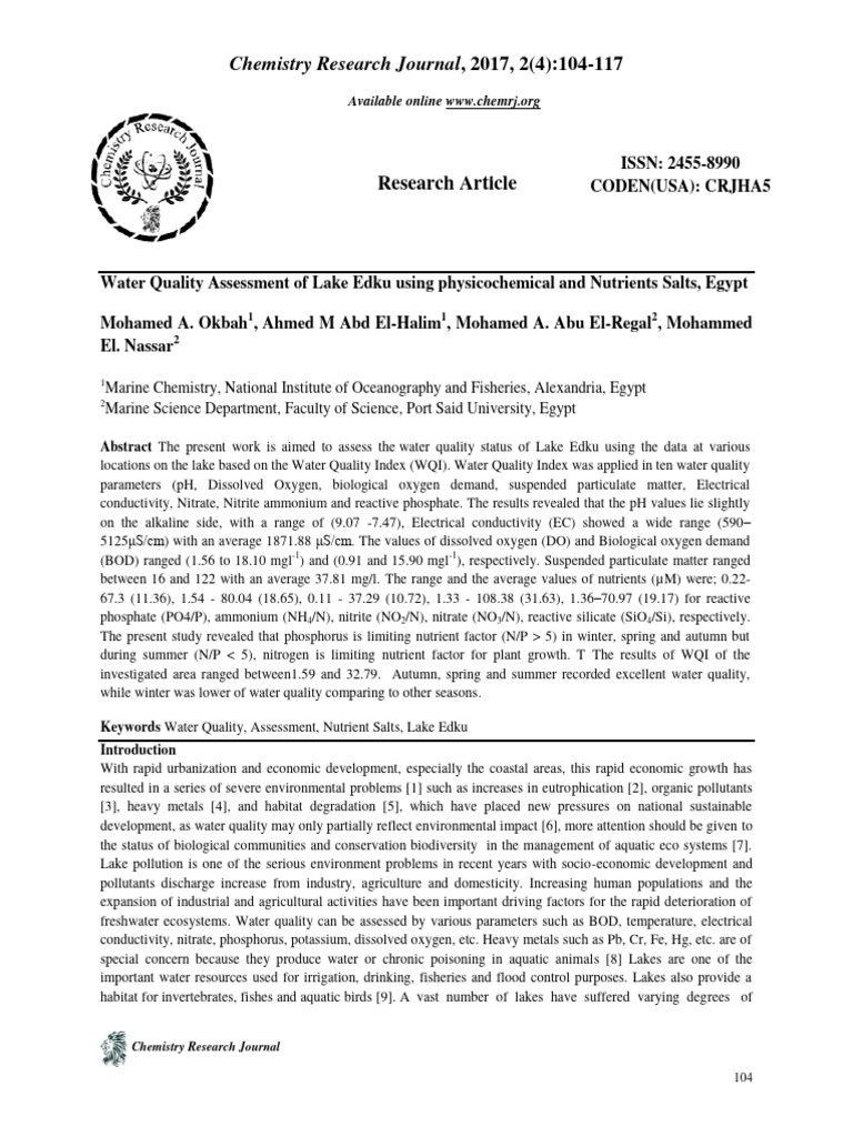 Water Quality Assessment of Lake Edku | PDF | Phytoplankton | Water