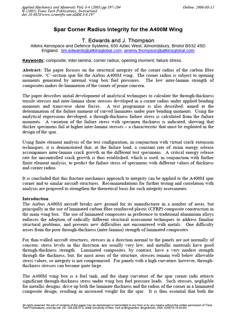 Spar Corner Radius Integrity For The A400M Wing | PDF | Strength Of ...