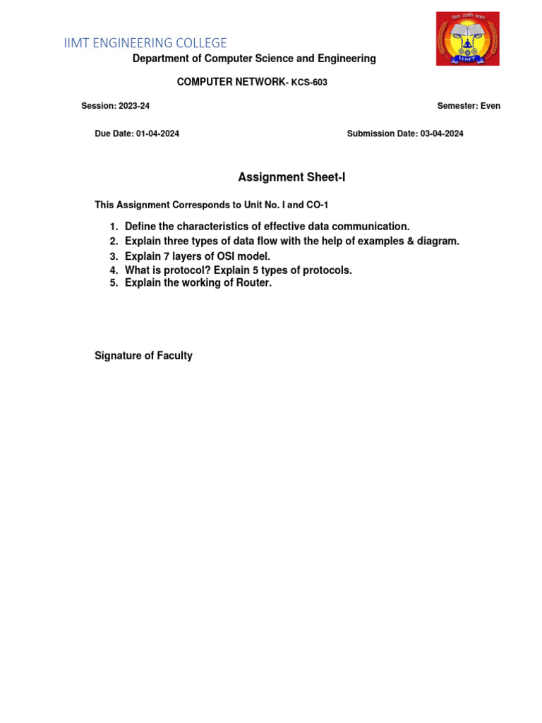 Computer Networks Assignment KCS-603 | PDF | Computers