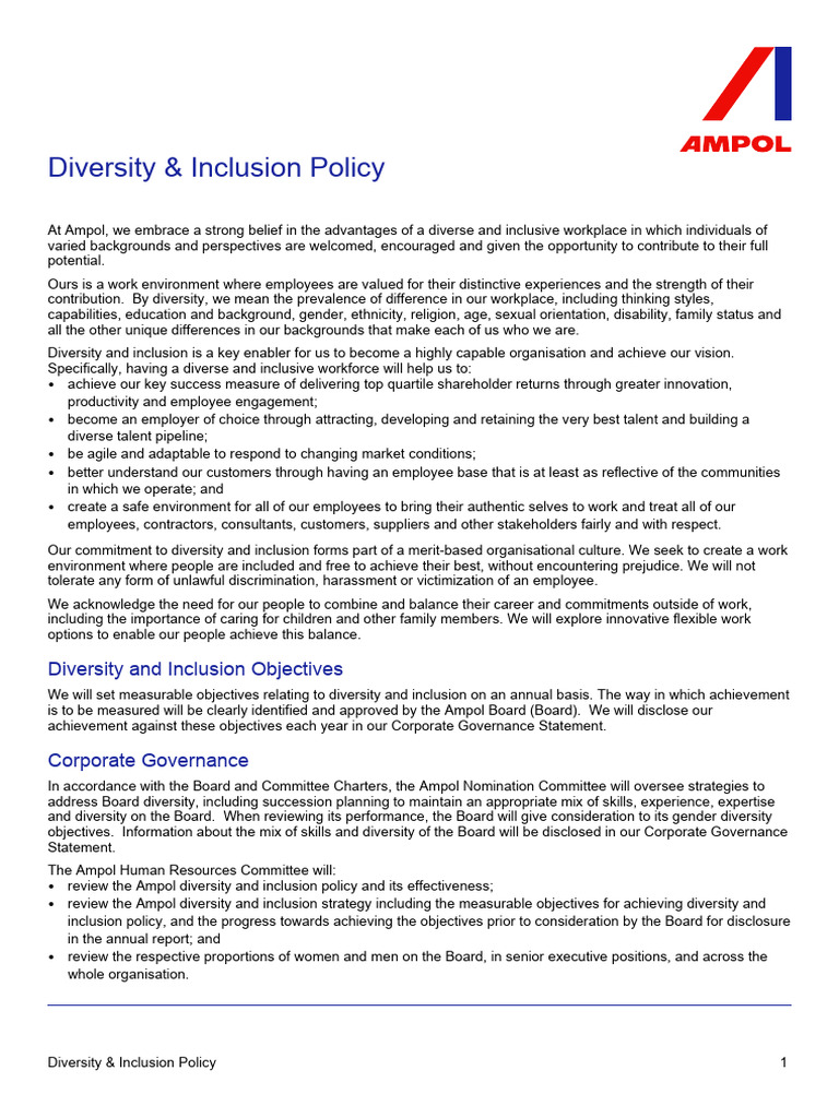 Ampol Diversity and Inclusion Policy | PDF | Diversity (Business ...