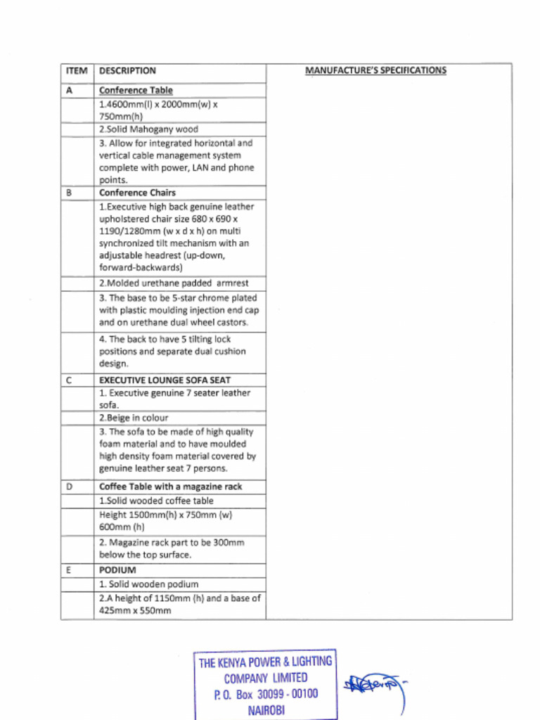 Conference Table KPLC BOARDROOM FURNITURE SPECIFICATIONS | PDF