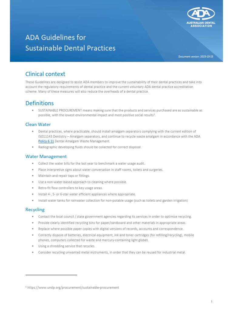 ADA Guidelines for Sustainable Dentistry | PDF | Recycling | Electric ...