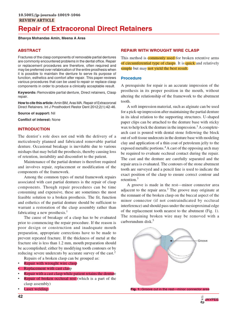 Clasp Repair Techniques for Dentures | PDF | Dentures | Welding