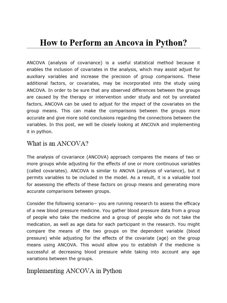 Implementing ANCOVA in Python | PDF | Analysis Of Covariance ...