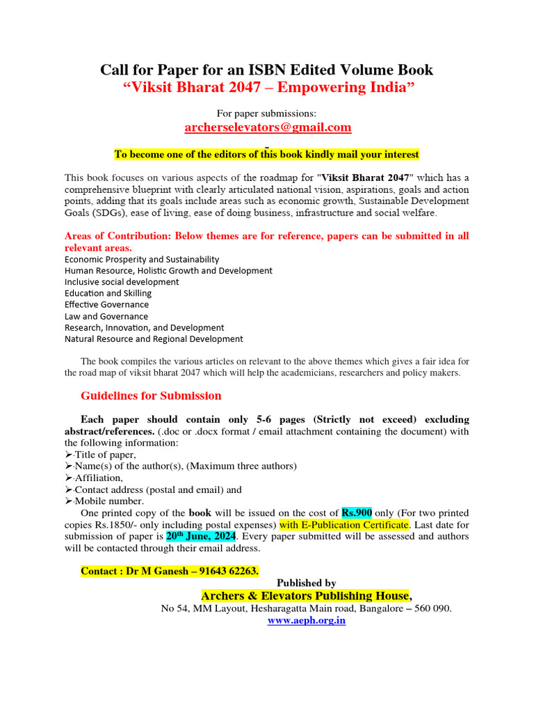 Call For Paper For An ISBN Edited Volume Book | PDF | Travel | Art