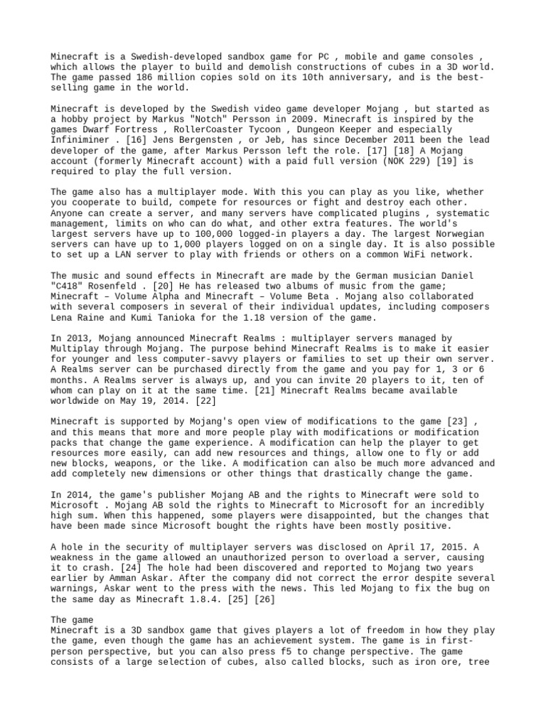 Minecraft: A Comprehensive Overview | PDF | Minecraft