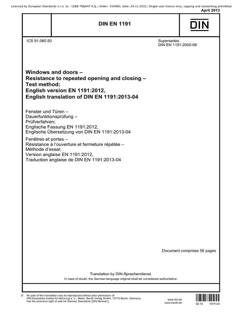 EN 1191:2012 Test Method for Windows | PDF | Window | Force