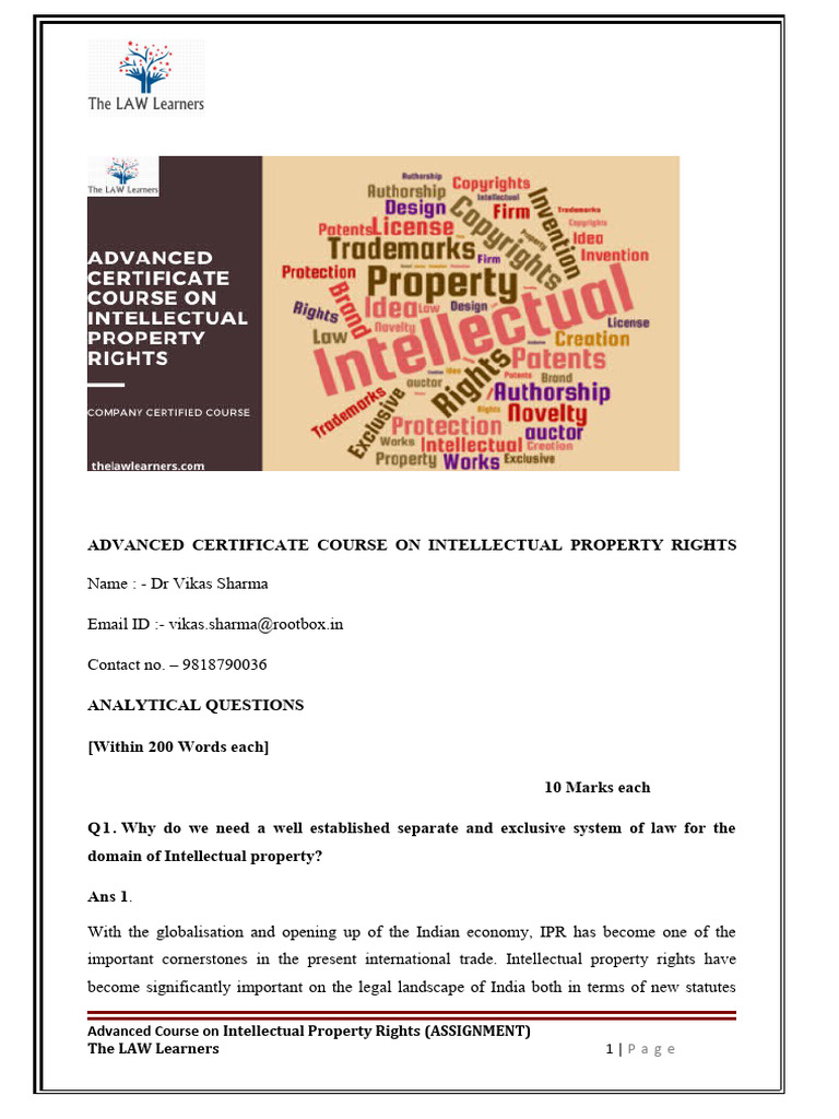 IPR COURSE ASSIGNMENT PDF Intellectual Property Trademark