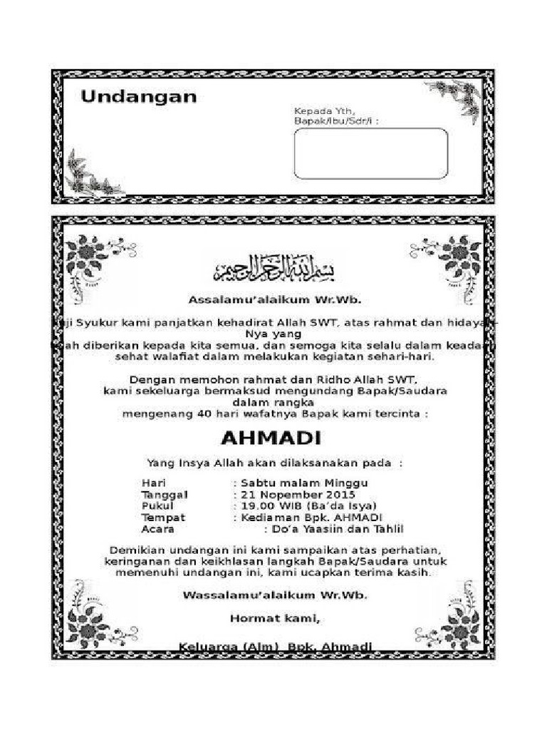 8 Contoh Undangan Tahlil _ Tahlilan Terlengkap | PDF
