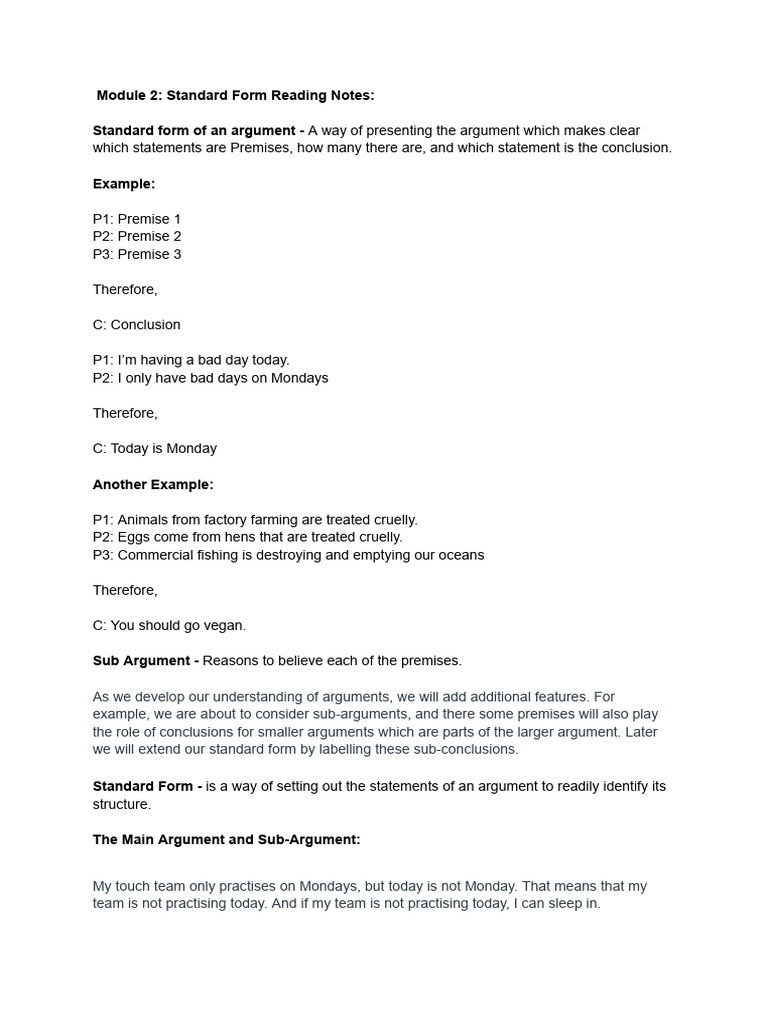Understanding Standard Form Arguments | PDF | Argument | Reason