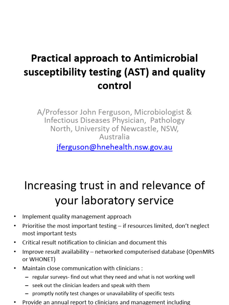 Antimicrobial susceptibility testing practical approaches to quality