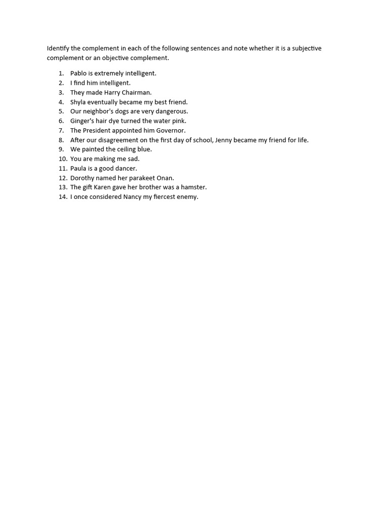 Complements Exercise With Answers | PDF