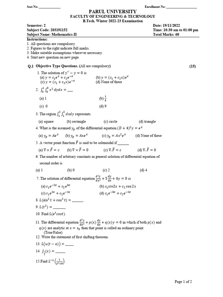Laplace Transform Exam Problems | PDF | Equations | Laplace Transform