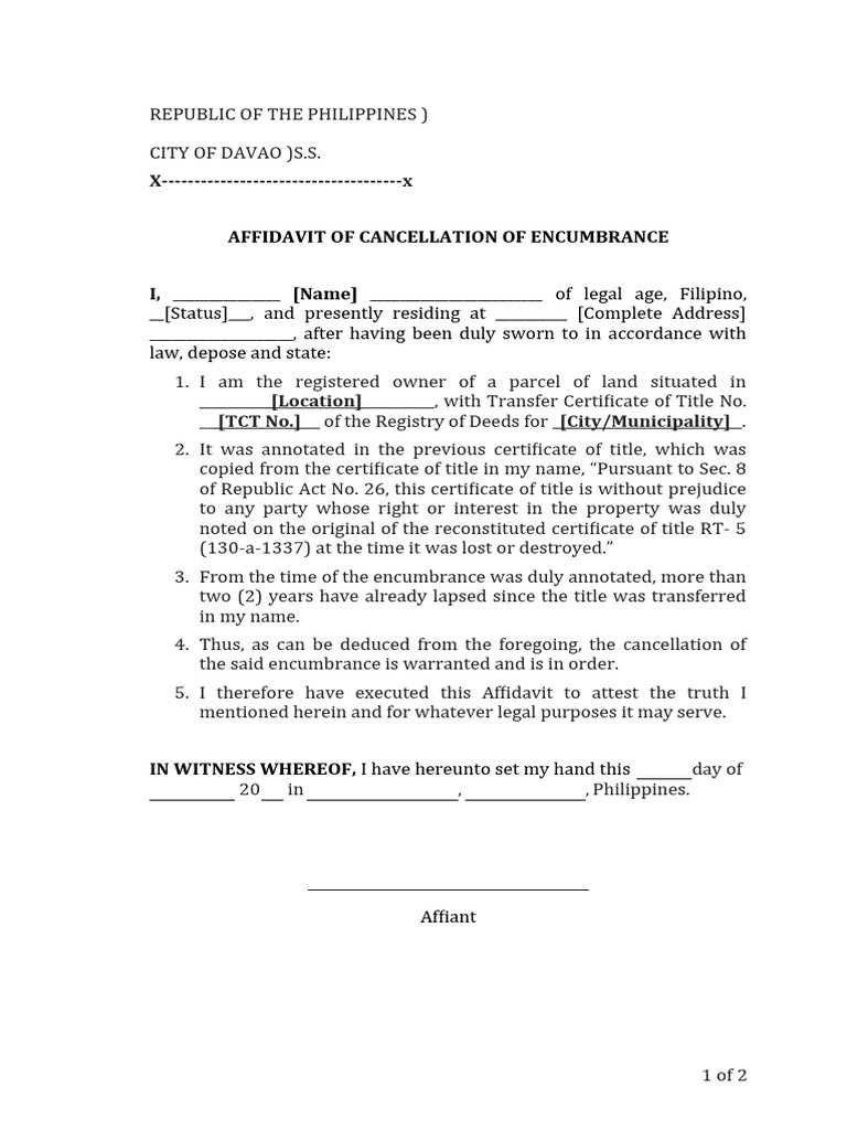 Cancellation of Encumbrance, Affidavit of | PDF