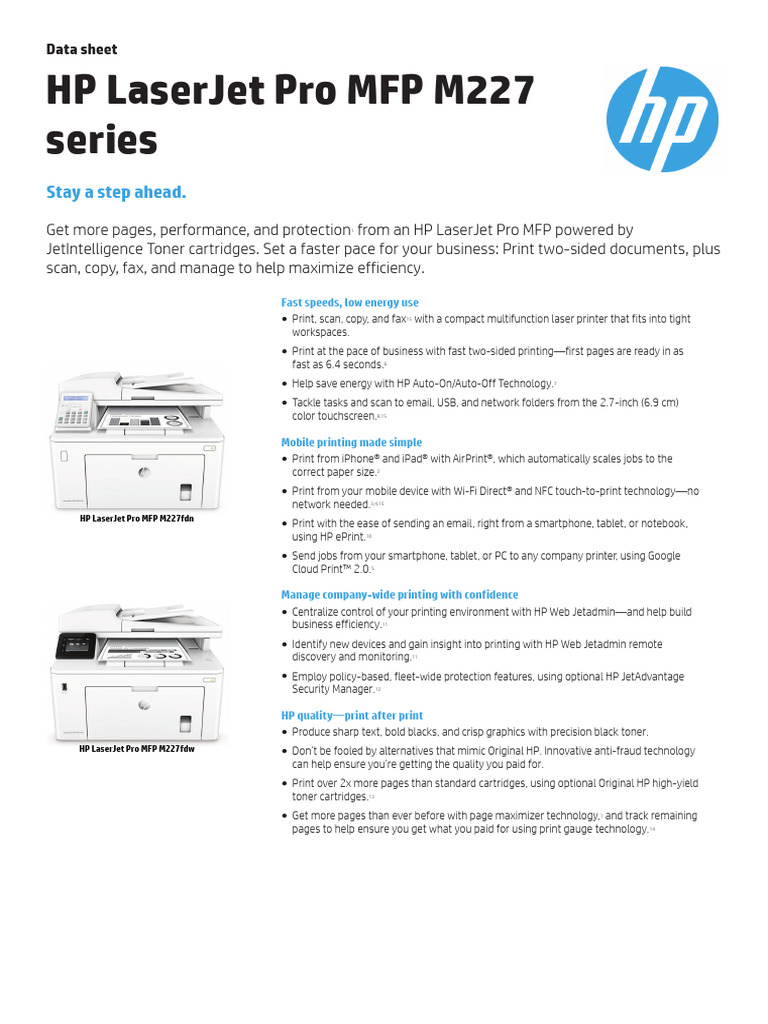 HP Laserjet Pro MFP M227 Series: Stay A Step Ahead | PDF | Printer ...