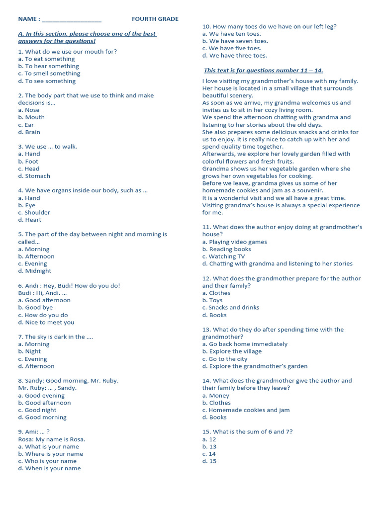 Fourth Grade Interactive Quiz Questions | PDF