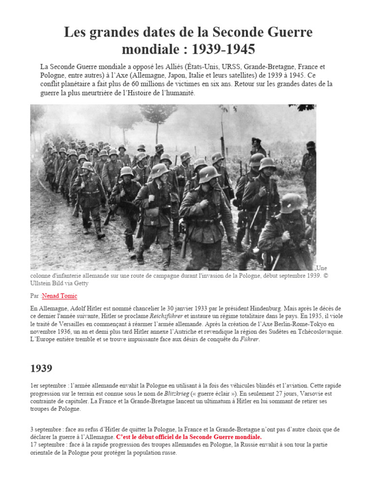 Les Grandes Dates de La Seconde Guerre Mondiale | PDF | Wehrmacht ...