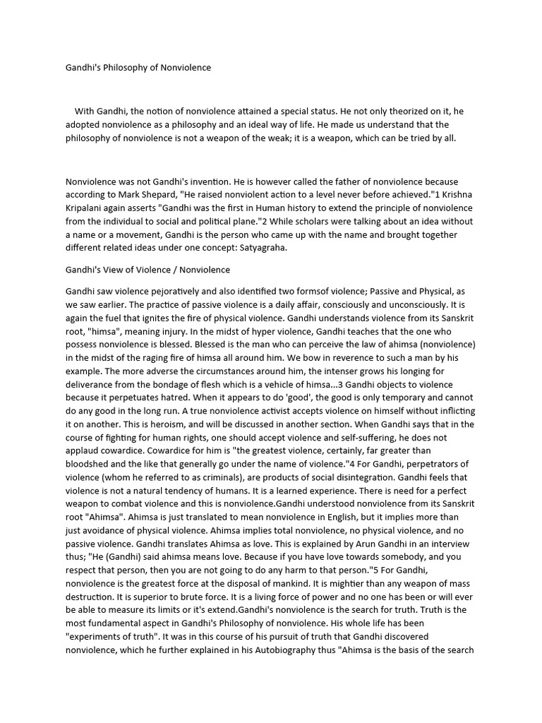 Gandhi's Nonviolence Philosophy Explained | PDF | Nonviolence | Ahimsa