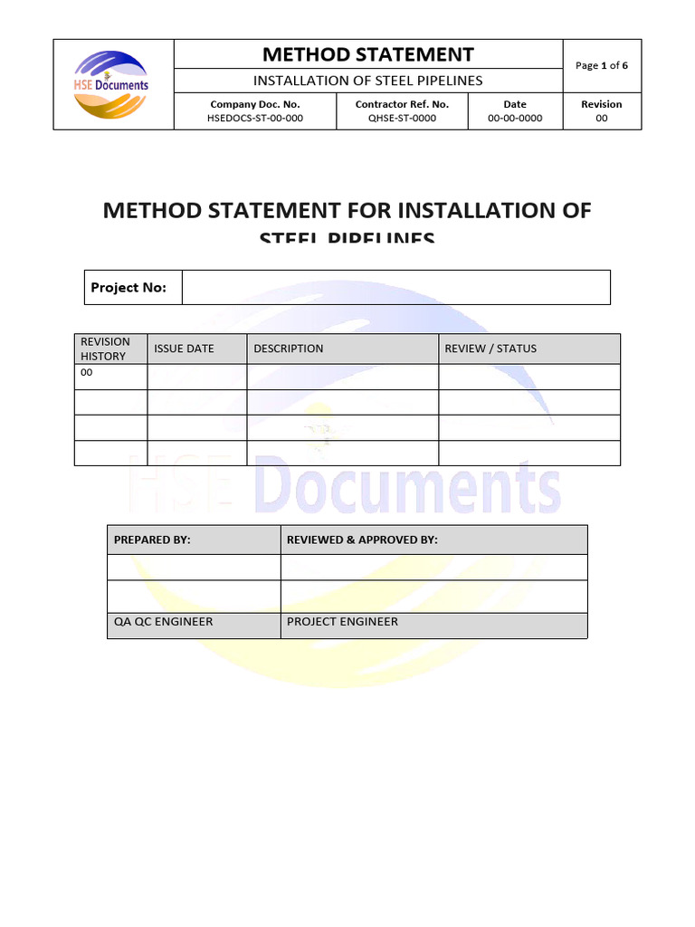 Steel Pipeline Installation Method Statement | PDF | Pipe (Fluid ...