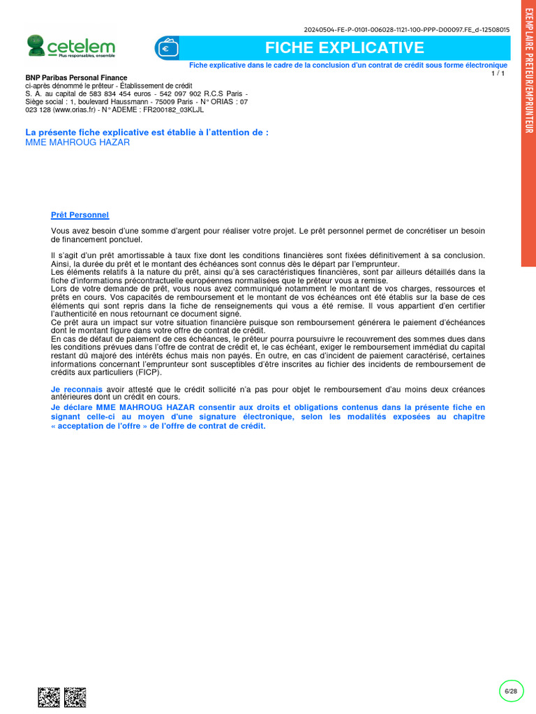 Fiche explicative du prêt personnel | PDF | Crédit | Finance et gestion ...