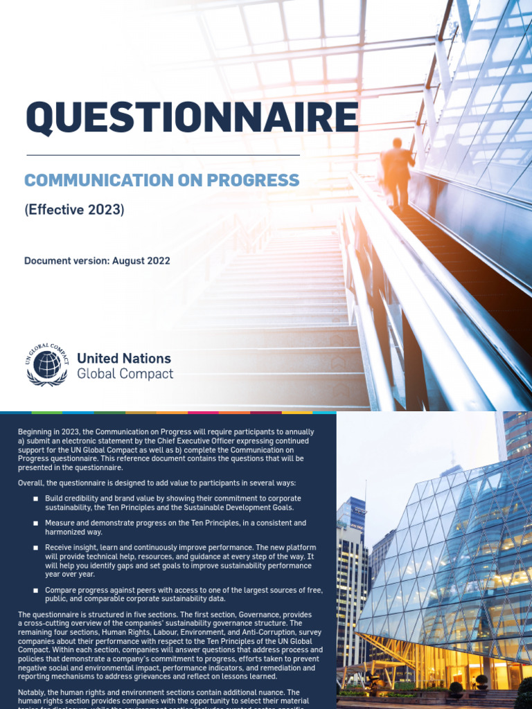 UNGC CoP Questionnaire 08-29-2022 (1) | Download Free PDF | Risk