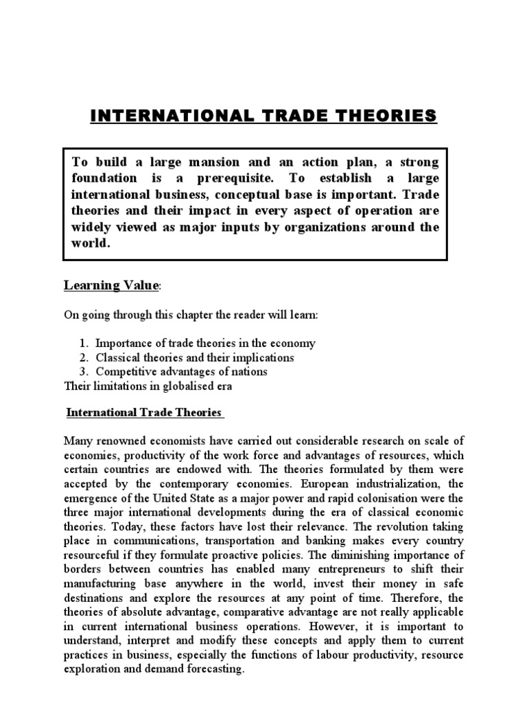 Overview of International Trade Theories | PDF | Comparative Advantage ...
