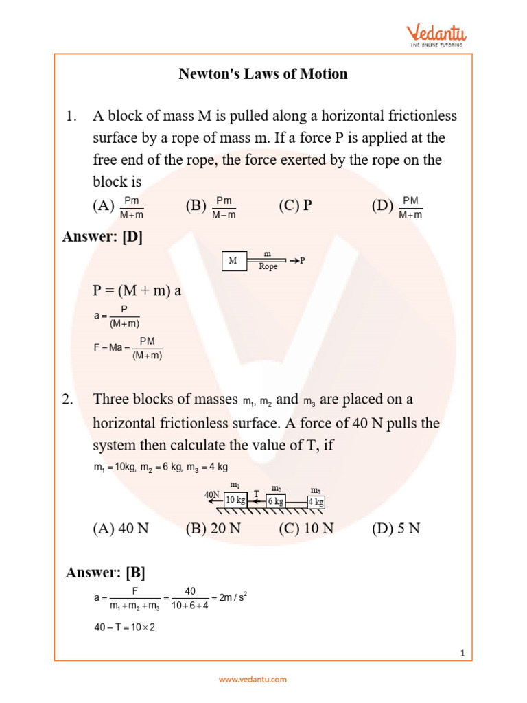 Newton's Laws of Motion Problems and Solutions | PDF | Force | Tension ...