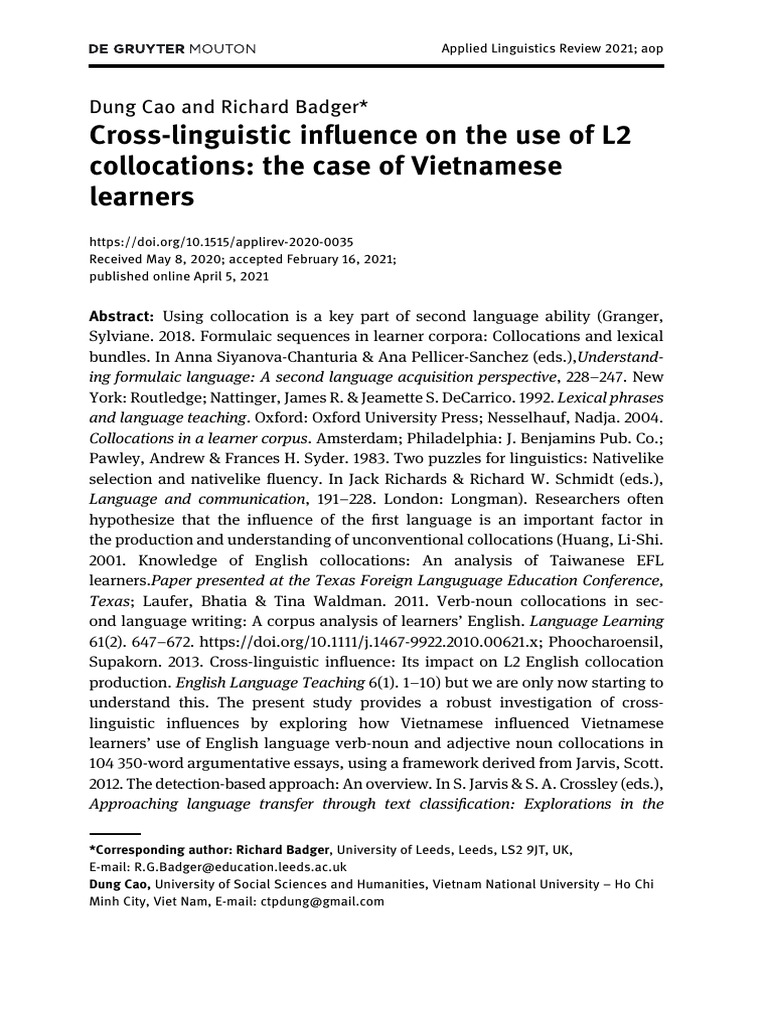 Cross-Linguistic Influence On The Use of L2 | PDF | Second Language ...