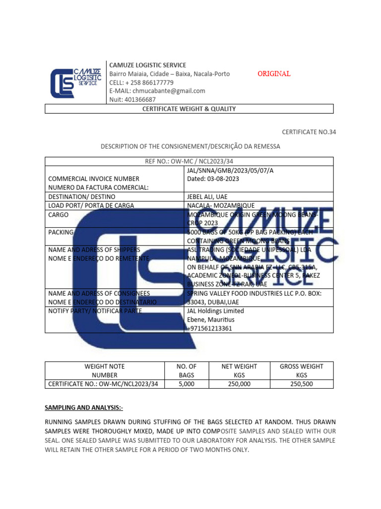 Certificate Weight | PDF | Freight Transport | Supply Chain Management