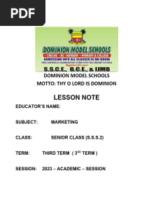 Marketing Ss2 3rd Term