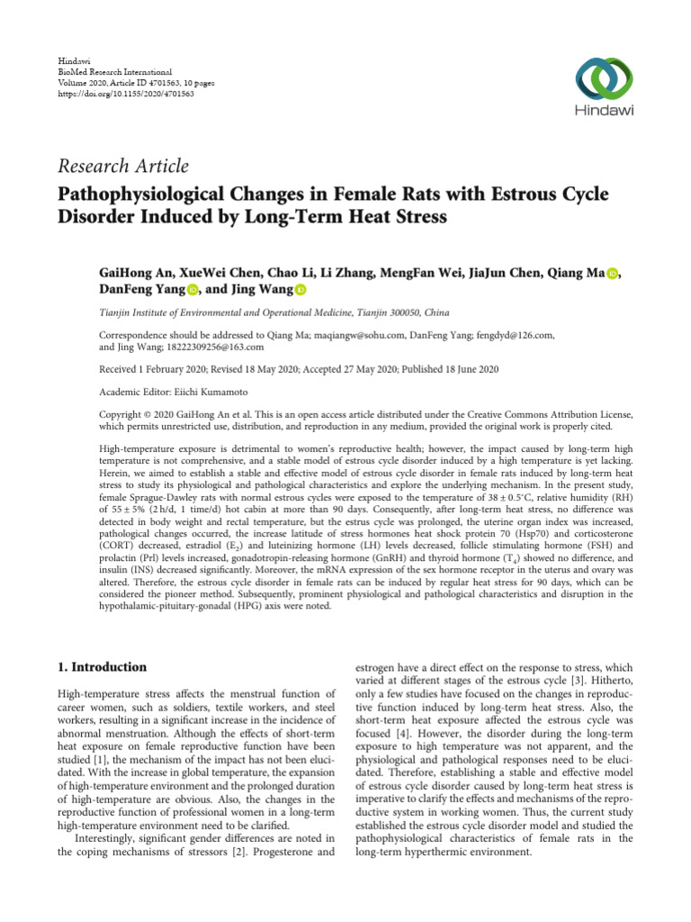 2020 Pathophysiological Changes in Female Rats With Estrous Cycle ...