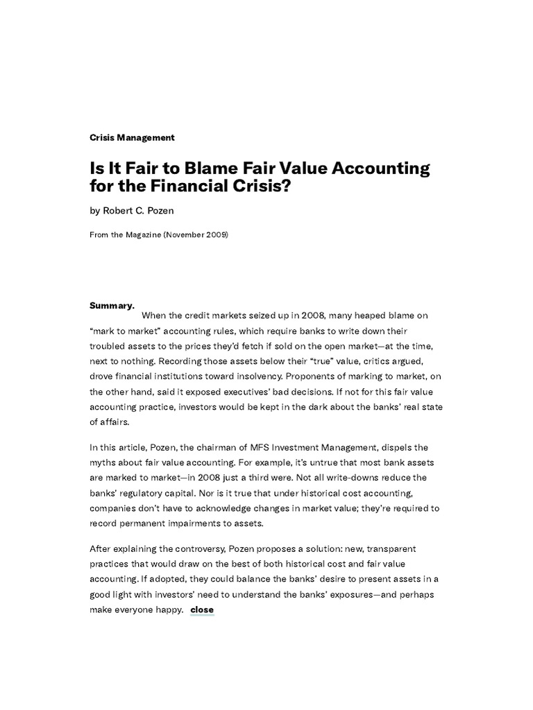 Session 2 Reading - Is It Fair To Blame Fair Value Accounting For The ...