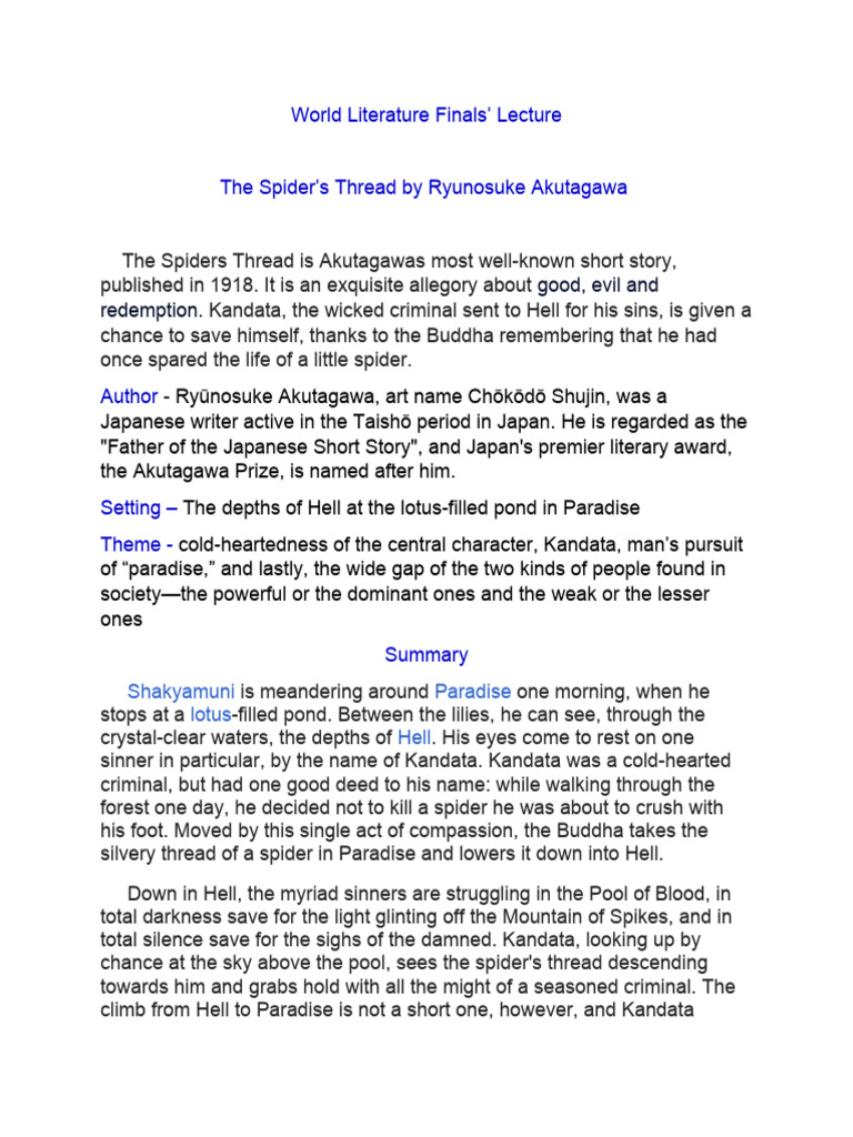 The Spider's Thread: A Tale of Redemption | PDF