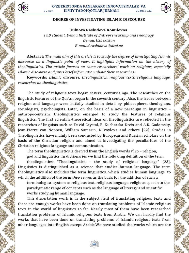 Investigating Islamic Discourse | PDF | Translations | Linguistics
